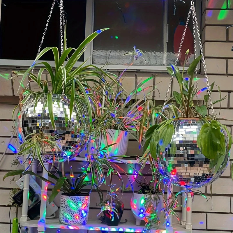 Self Watering Planter - Unique Handcrafted Bohemian-Inspired Hanging Disco Mirror