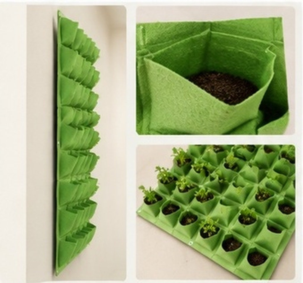 Vertical Planter - 64-Pocket Wall Mounted Planting Pouch Non-Woven
